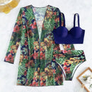 Conjunto Biquíni 3 Peças Feminino com Saída de Praia Estampa Tropical