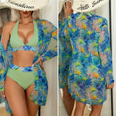 Conjunto Biquíni 3 Peças com Saída de Praia Kimono Tropical