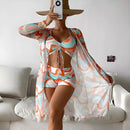 Conjunto Biquíni Feminino 3 Peças Estampa Tropical