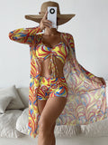 Conjunto de Biquíni Feminino de 3 Peças Estampado