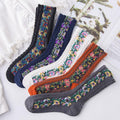 Meias Florais Bordadas a Mão Vintage | Kit 5 Pares