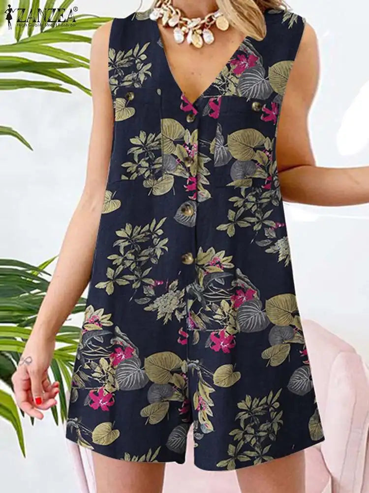Macacão Feminino Floral Vintage de Verão