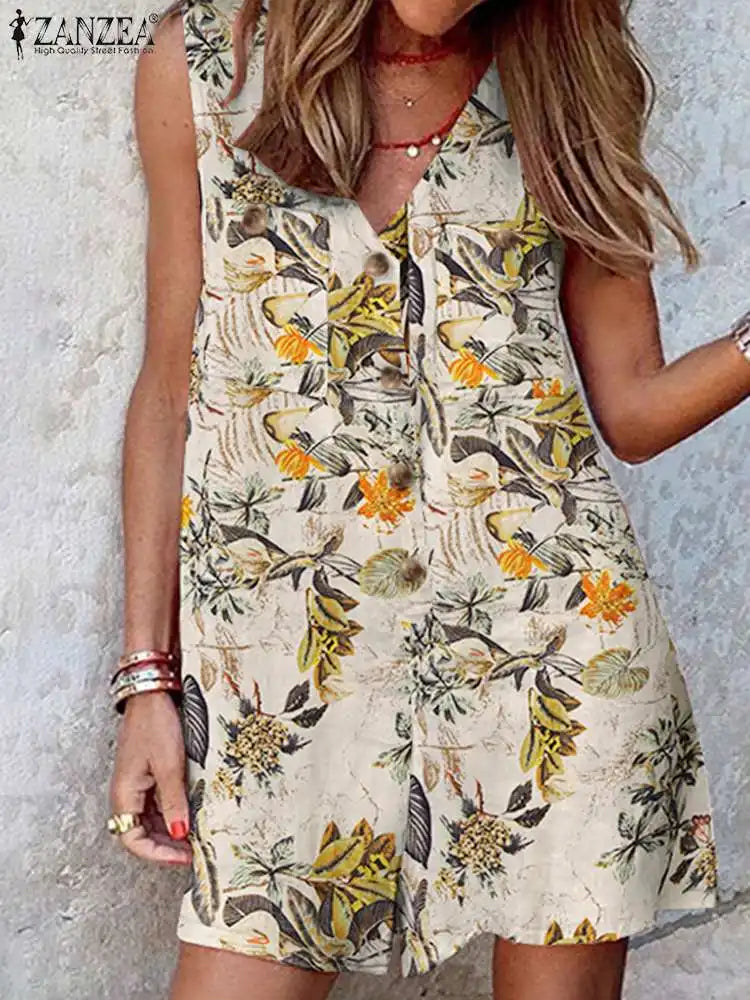 Macacão Feminino Floral Vintage de Verão