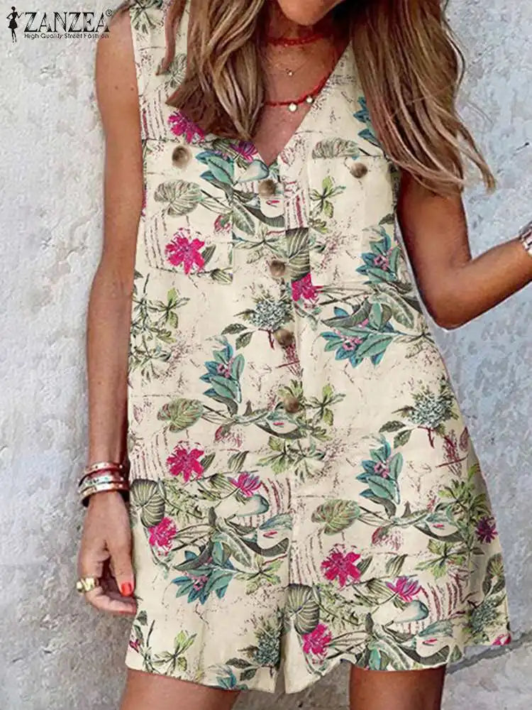 Macacão Feminino Floral Vintage de Verão